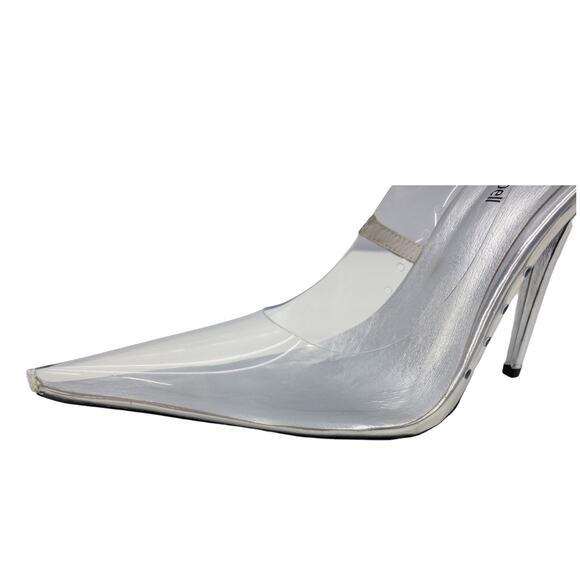 JEFFREY CAMPBELL Metallic Silver Clear Vinyl Snow Pointed Toe Pumps High Heels 9 - Picture 9 of 13